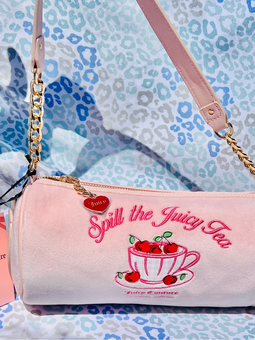 New Light Pink Juicy Couture Purse Barrel Bag Handbag Velour Spill the Juicy Tea